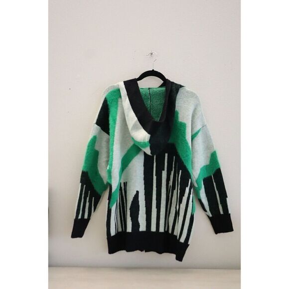 Akira T23014 Size S/M Black/Multi Full Zip Cardigan Style Hooded Sweater - Picture 4 of 9